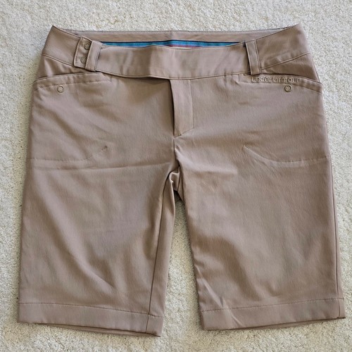 Under Armour Performance Golf Shorts Women Size 8 Tan Flat Front Belt Loops