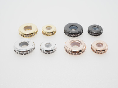 Stopper Beads, CZ Micro Pave Stopper beads with Rubber Ring, Cubic Zirconia