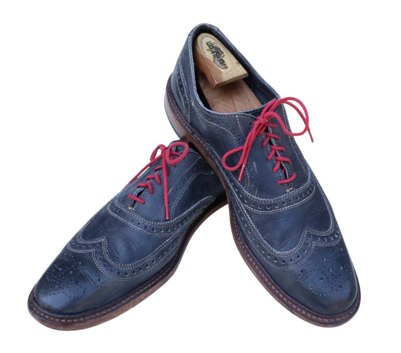 Allen Edmonds Neumok Gray Black Leather Wingtip Brogue Dress Shoe SZ 12D