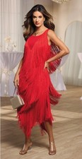 3X PLUS Midnight Velvet Red Formal Wedding Church Frankie Fringe Maxi Dress
