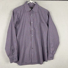 Jos A Bank Shirt Mens M Red Blue Plaid Tailored Fit Traveler Button Up Cotton