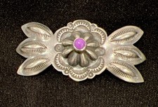 Navajo Sterling Silver Concho Butterfly Charoite Hair Barrette 2-5/8” 15g Repair