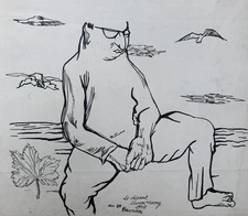 'The Departure', Surrealist School, Drawing Signed Lucien Carny 1957, 20th...