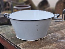 Vintage Enamel Bath Garden Planter Twin Handle Reclaimed Black & White