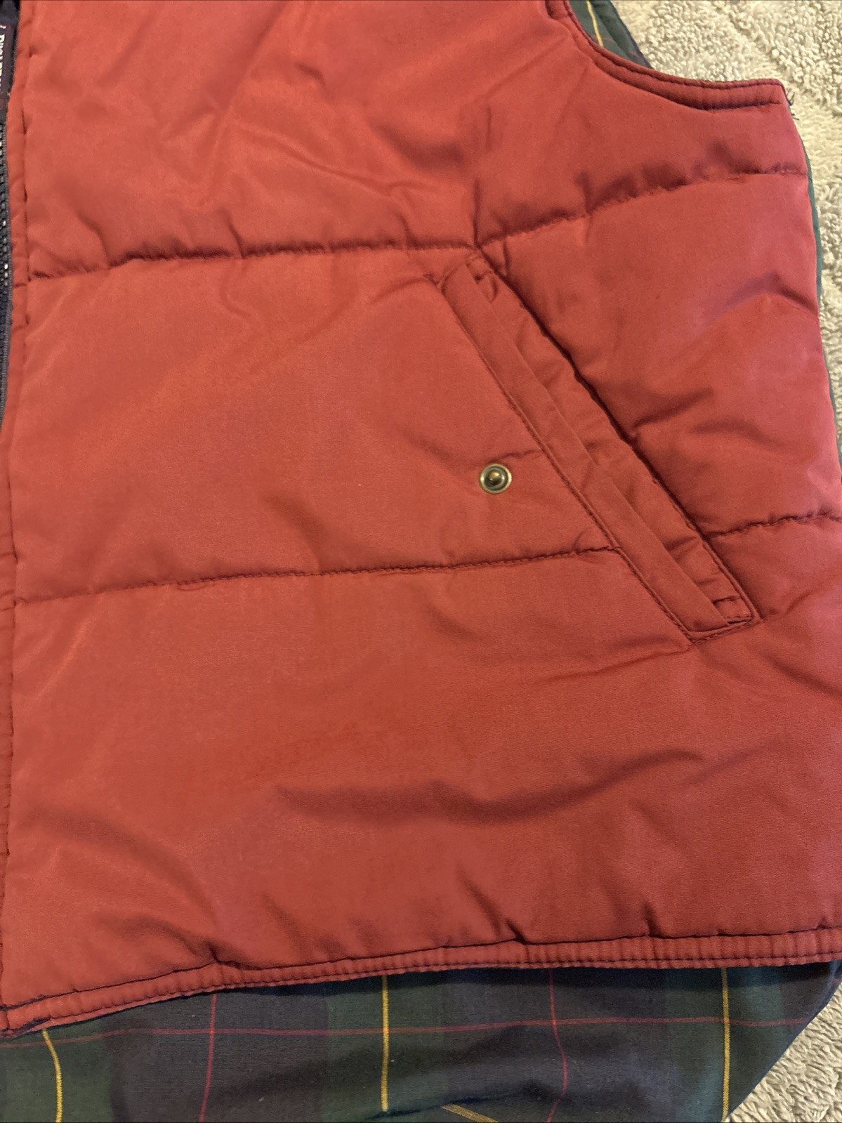 Vintage Bugle Boy Reversible Puffer Vest Navy Red Colorblock Plaid Men’s Size XL image 4