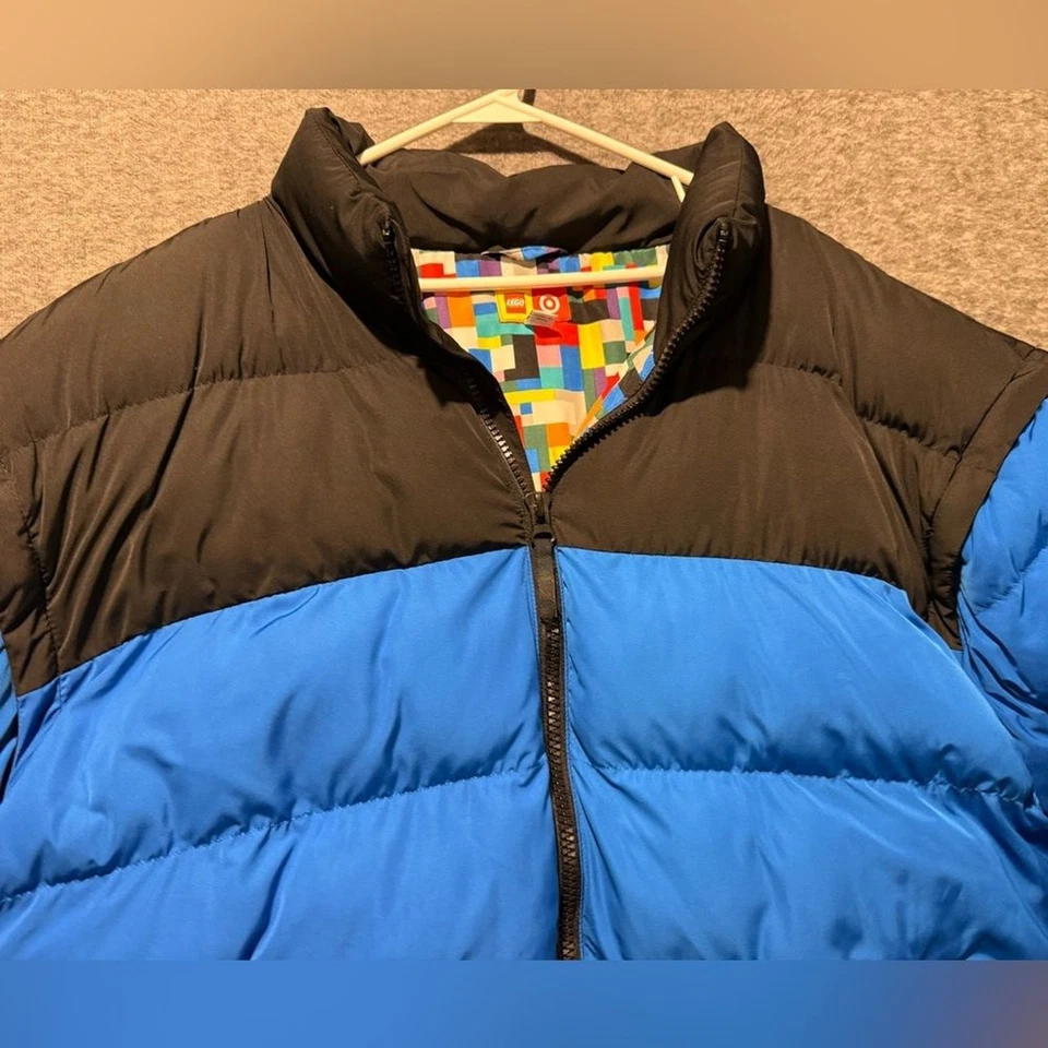 Lego Puffer Chaqueta Abrigo Chaleco Combo Para Hombres XL Bloque de Color Púrpura Negro Azul Cálido Divertido Foto 3 de 4