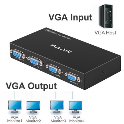 New 4-Port VGA Splitter Splitter HD15 VGA 4 Ports Image of A PC For 4 Screens