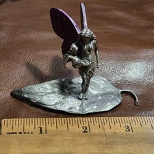 Rawcliffe Pewter RF3058 Tom Meier 1995 Fairy With Child On Leaf Purple Wings 