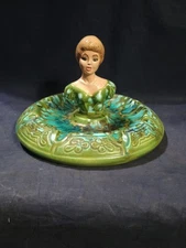 Vintage Green Art Deco Woman  Ashtray 8 3/4" 