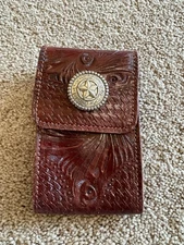 American West leather clip cell phone case 5 inches dark brown
