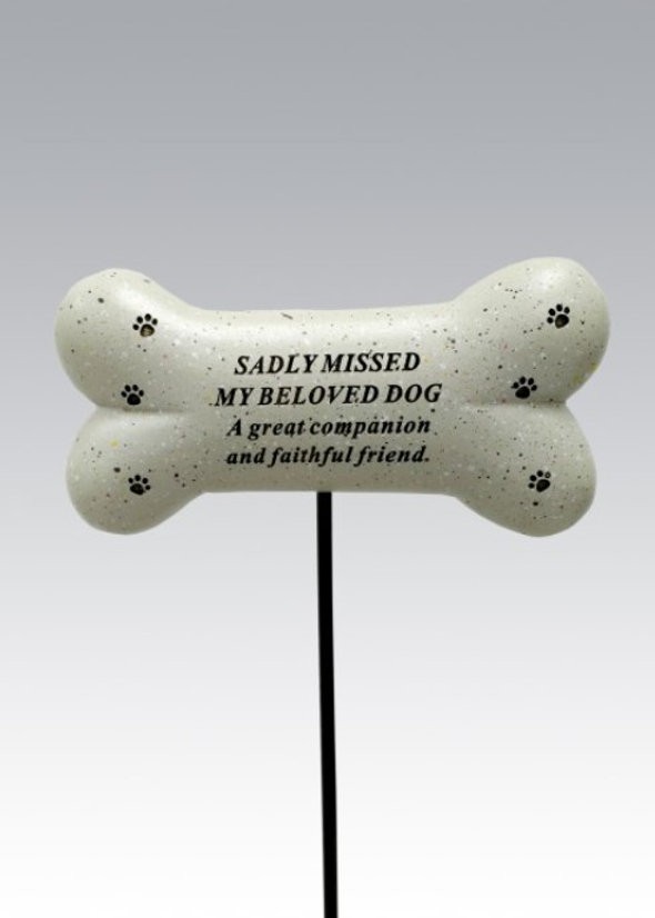 Pet Dog Bone Memorial Stick / Stake - Remembrance Tribute Plaque - Sadly Missed