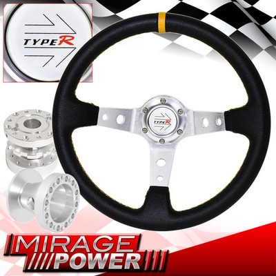 Adapter For 89-98 Maxima + Pvc Deep Dish Black Steering Wheel + Chrome Extender