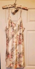 VINTAGE INTIMATE AFFAIR Large Satin Nightie Nightgown Lingerie Floral White Pink
