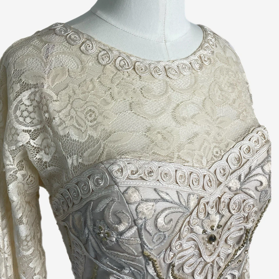 Vestido Sue Wong Nuevo con Etiquetas Ilusión Embellecido Vintage Novia Años 20 Cintura Caída Encaje Talla 2 Foto 4 de 4