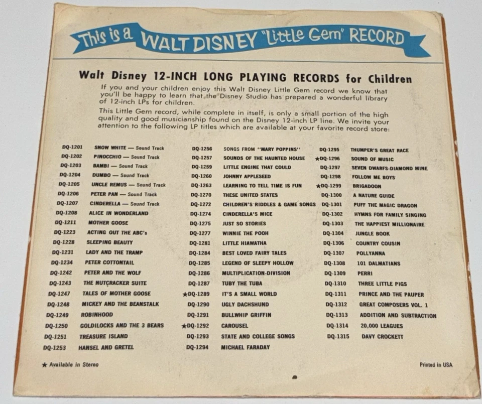 Pinocchio: When You Wish Upon A Star 1961 Vinyl 7” EP Disney Little Gem RARE EX - Image 2 of 4