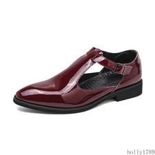Men Patent Cutout Monk Strap Dress Shoes Pointed Toe Formal Sandal Oxfords