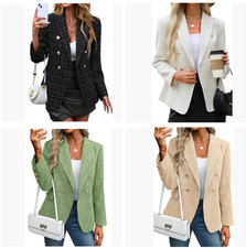 Women Blazers Business Casual Long Sleeve Double Breasted Jackets Work Outerwear