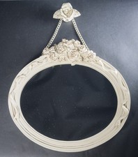Cream White Shabby Chic Oval Hanging Mirror Vintage French Style Roses Frame