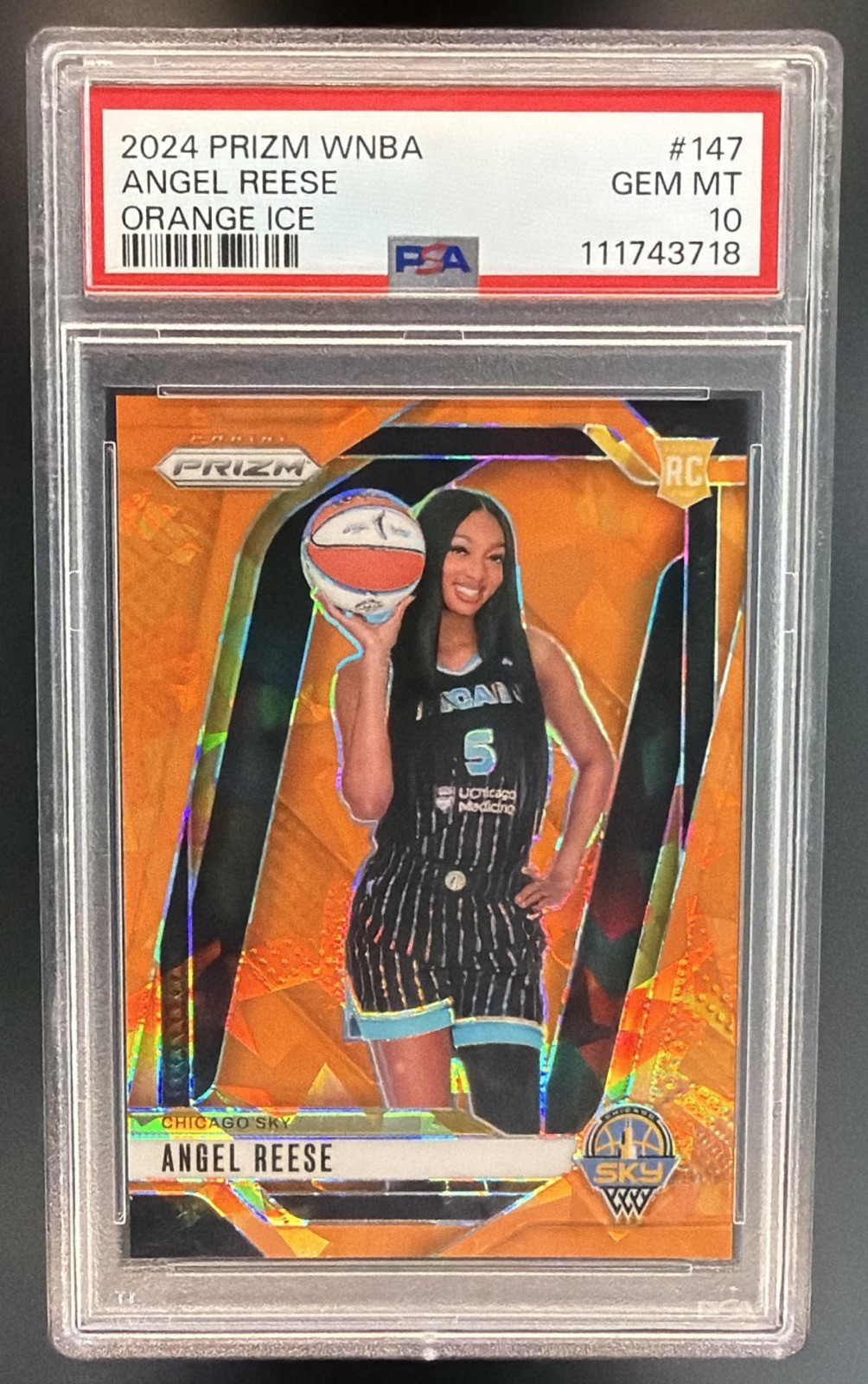2024 Panini Prizm WNBA Angel Reese #147 Orange Ice Prizm RC Rookie PSA 10 view 1