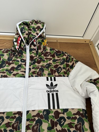 Adidas Jacket Mens White XL Bape ABC Camo Firebird Shark Puffer Jacket - Picture 2 of 8