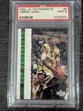 2003 LEBRON JAMES ROOKIE CARD UPPER DECK TOP PROSPECTS #3 PSA 9 MINT #3. rookie card picture