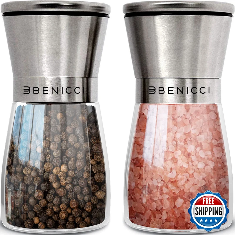 Benicci Stainless Steel Salt And Pepper Grinder Set Of 2 5Oz Manual Adjustable