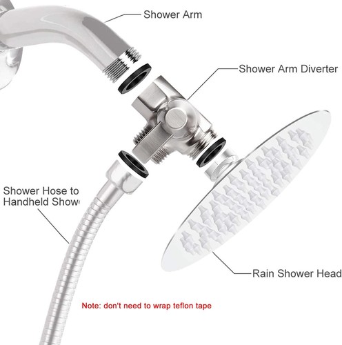 NearMoon 3-Wege-Duscharm-Umstellventil Aus Messing (G1/2 Zoll) – Verbindet Handbrause & Festen Duschkopf, Chrom-Optik