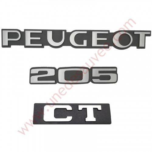 Kit 3 logos Peugeot 205 CT : Remplacez vos monogrammes effacés ou volés en finition noir gris