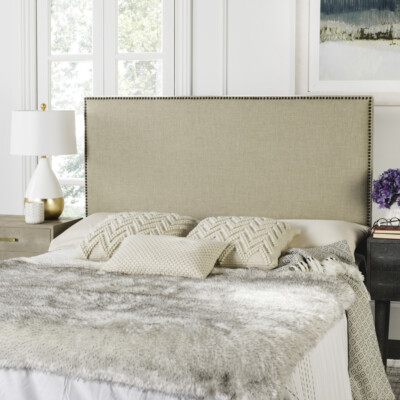 SAFAVIEH Sydney Headboard Brass Nail Head | Hemp | Queen |