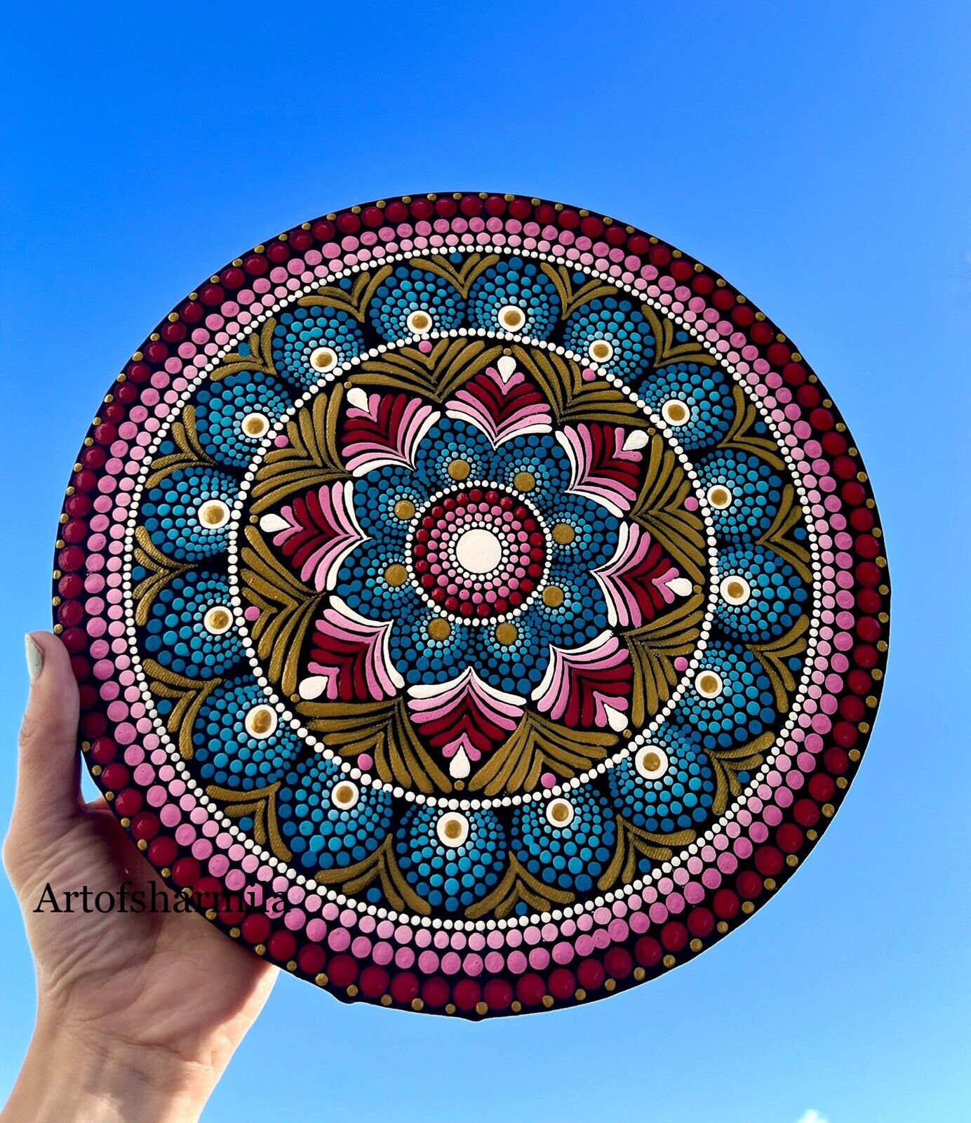 Dot Mandala Painting On Round Canvas