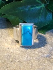STERLING SILVER Large Turquoise Wide Band Ring 9.7 Grams Size 6.75 Beautiful 