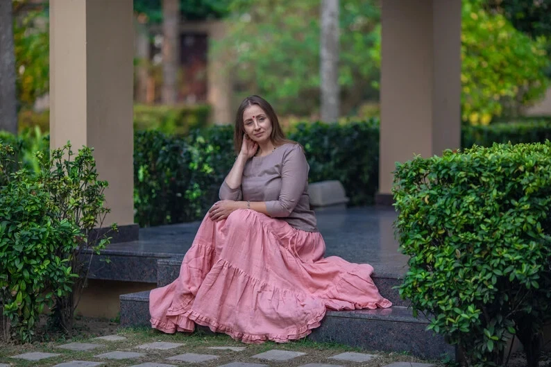 Lihgt pink dusty rose maxi boho cotton muslin skirt