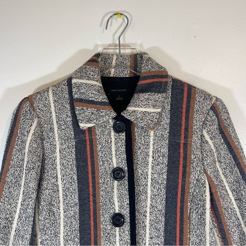Ann Taylor Women's Blue Racer Stripe Tweed Jacket Button Down Lined Size 6 - Picture 8 of 10