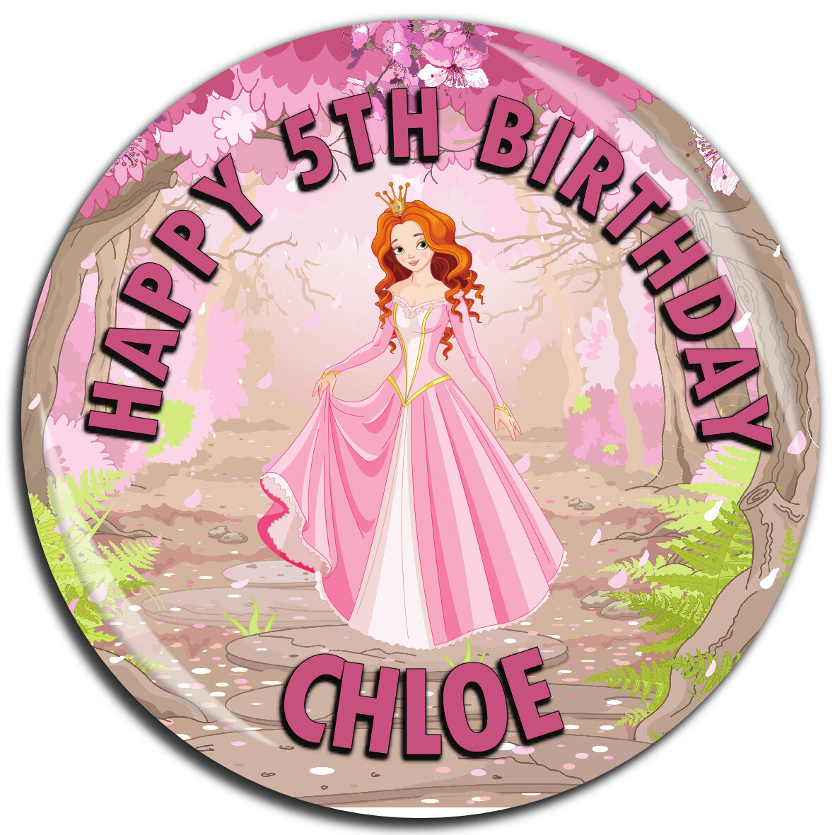 Personalised Princess Happy Birthday Pin Badge N83 3rd 4th 5th 6th 7th Any Age