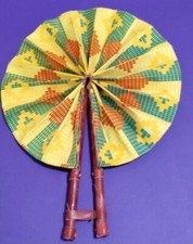 African Print Hand Fan - Real Leather, Kente Cloth, Hand Made - Multi Color