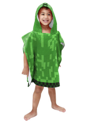 MINECRAFT Creeper Hooded Poncho Towel Beach Pool Bath Kids Child 22'' Green