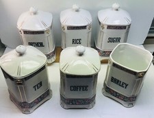 Art Deco WhiteBlock Floral Canister Unit of 1 Select From Drop Down MenuAntique