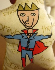TOOTH FAIRY PILLOW w/ pouch Prince boys Super Hero vtg plush star-shaped