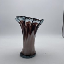 Beautiful Hand-blown Glass Vase, Brown Ivory And Clear Glass