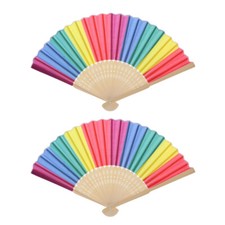 2pcs 21cm Rainbow Folding Fan Cool Summer Fan Handheld Fan for Family Friends