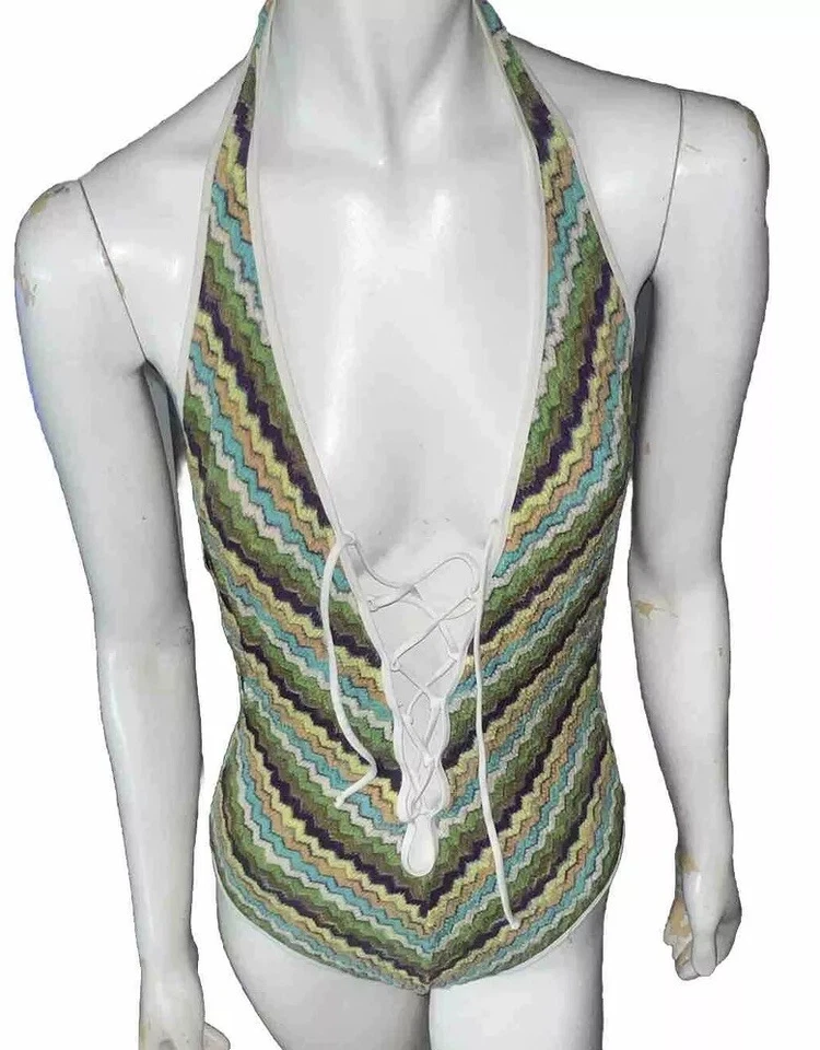 Купальник цельный MISSONI Mare с бретелью через шею вязаный купальный S/S 2002 размер 44 на шнуровке - Изображение 4 из 4