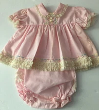 Vintage Mini World Baby Dress Full Circle Pink 6-9 Mos Lace Matching Bloomers 