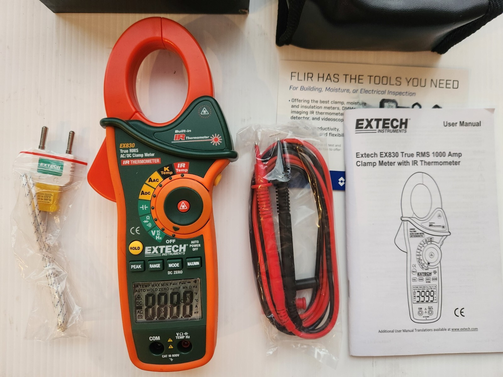 EXTECH INSTRUMENTS EX830 True RMS 1000 Amp AC/DC Clamp Meter/IR Thermometer(new)