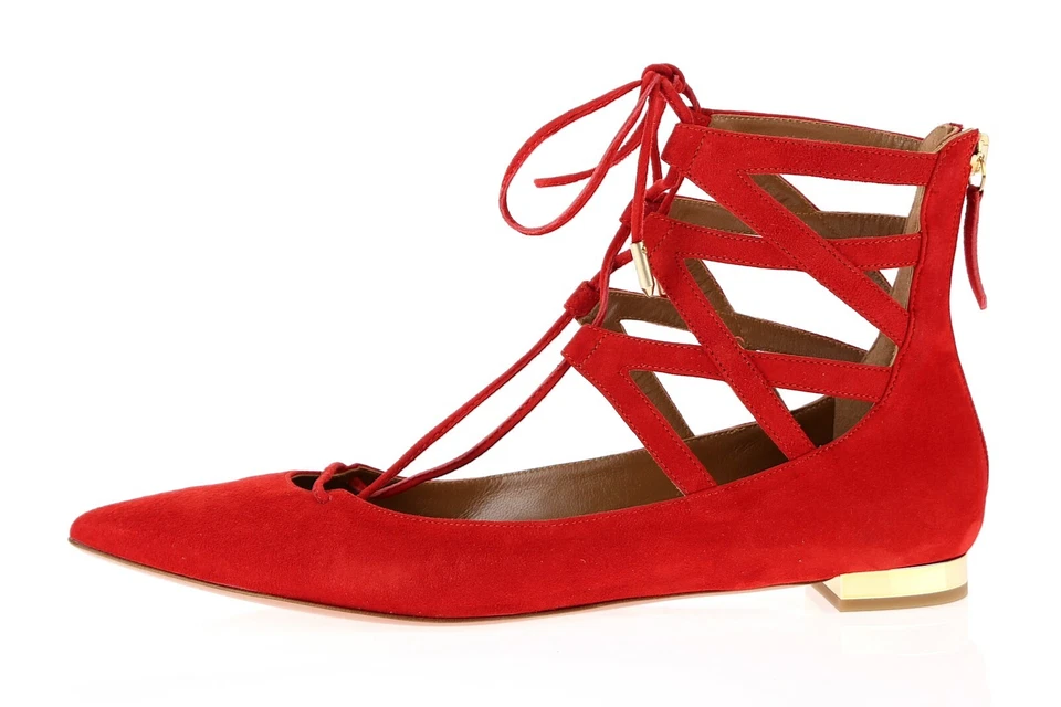 Aquazzura Lápiz Labial Rojo Gamuza Belgravia Puntera Con Cordones Zapatos Planos 39.5 $695 Foto 2 de 4