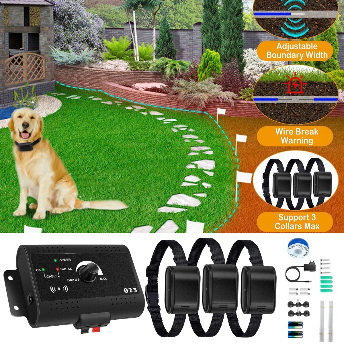 In-Ground Electric Dog Pet Fence System Waterproof Shock Collars