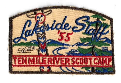 CAMP LAKESIDE 1955 Staff Patch Ten Mile River Scout Camps Vintage 4.75"x3" Mint
