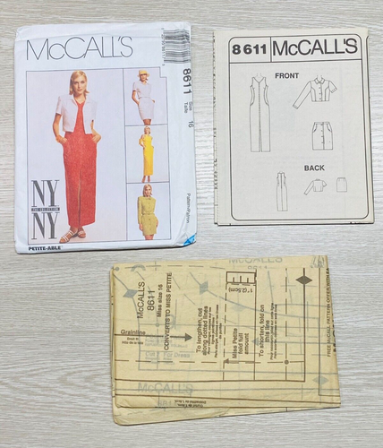 90s MCCALLS 8611 NY COLLECTION SIZE 16 JACKET DRESS SKIRT UNCUT/FF - Picture 3 of 5