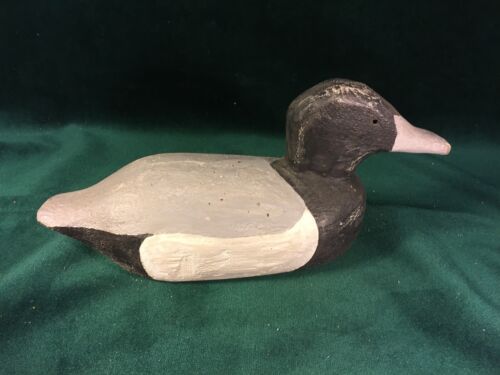 Señuelo de pato negro, blanco y gris de madera en funcionamiento ~ Saginaw Bay, Michigan ~ PR322 - Imagen 3 de 7