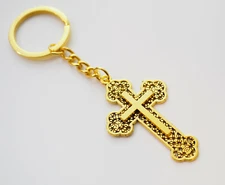 Cross Design Christian Christianity Keychain Pendant Gift Key Chain Ring - Gold
