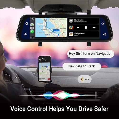 9.66" Touch Screen Dash Cam Car Wireless Apple CarPlay Android Radio DVR GPS - Picture 7 of 24